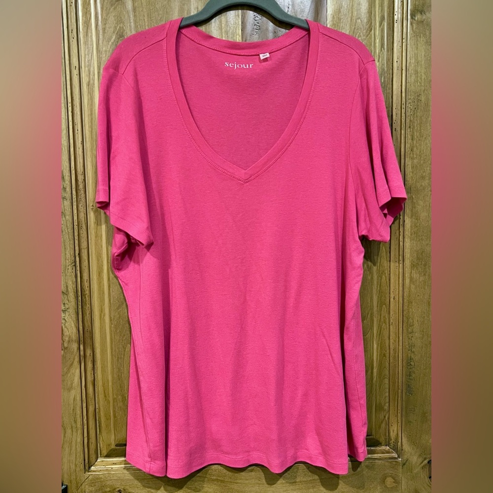 Cute Sejour Women's Pink V-Neck Top with Short Sleeves